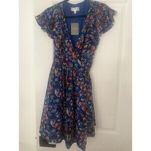 Anthropologie Moulinette Souers Silk Wrap Dress Sz 6  Blue Floral Pleated